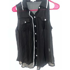 Black sheer tank with white buttons SMALL